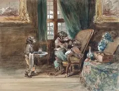 Le singe dentiste by Alexandre-Gabriel Decamps, Aquarelle goucahée, sold Nov 2021
