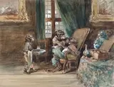 Le singe dentiste by Alexandre-Gabriel Decamps, Aquarelle goucahée, sold Nov 2021