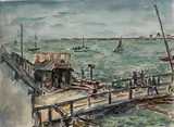 Passants sur la jetée by André Fraye, Aquarelle signée en bas à droite, sold Nov 2021