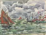 Voiliers sous l'orage by André Fraye, Aquarelle signée en bas à droite, sold Nov 2021