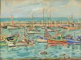 Bateaux de pêche au mouillage by André Fraye, Aquarelle signée en bas à gauche, sold Nov 2021