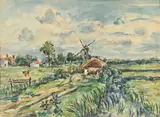 Paysage au moulin by André Fraye, Aquarelle signée en bas à gauche, sold Nov 2021