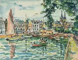 Ville au bord de la rivière by André Fraye, Aquarelle signée en bas à gauche, sold Nov 2021