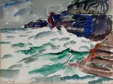 Vagues contre les rochers by André Fraye, Aquarelle signée en bas à gauche, sold Nov 2021