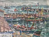 Voiliers à quai by André Fraye, Aquarelle signée en bas à gauche, sold Nov 2021