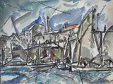 Bateau de pêche à quai by André Fraye, Aquarelle signée en bas à droite, sold Nov 2021