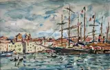 Port méditerranéen by André Fraye, Aquarelle signée en bas à gauche, sold Nov 2021