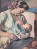 Maternité by Lucien Weil, Huile et gouache sur papier, sold Nov 2021