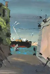 Paquebot by Dimitri Bouchène, Gouache sur papier signé en bas à droite, sold Nov 2021