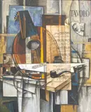 Nature morte cubiste by Aram Koupetsian, Technique mixte et collage signé en bas à droite, sold Nov 2021