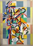 Composition abstraite multicolore by Pierre de Berroeta, Gouache sur papier marouflée sur toile, sold Jan 2010