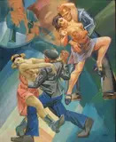 Scène de maison close by Israil Lvovitch Lisak, Gouache, sold Jun 2009