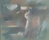 Nu à sa toilette dans un intérieur by Bernadette Kelly, Pastel, sold Nov 2024