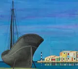 Proue de navire à quai by Pierre Charbonnier, Gouache, sold Nov 2024