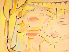 Paysage au viaduc by Jacques Lagrange, Aquarelle, sold Nov 2024