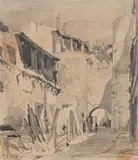 Vue animée d'une ruelle by Mariano Fortuny y Madrazo, Crayon noir, sold Oct 2024