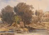 Bords de rivière animé by Jean-Joseph Bellel, Aquarelle gouachée et partiellement vernissée, sold Oct 2024