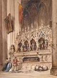 Tombe gothique dans une église by Paul Martin, Aquarelle sur traits de crayon noir et rehauts de gouache blanche, sold Oct 2024