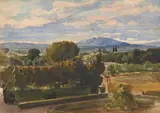 Vue d'un village dans un paysage de montagnes by Georges-Ernest Coquart, Aquarelle, sold Oct 2024