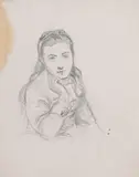 Portrait de jeune fille accoudée by Louis Lamothe, Crayon noir, sold Oct 2024