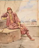 Le fumeur de pipe by Auguste Antoine Masse, Aquarelle sur traits de crayon noir, sold Oct 2024