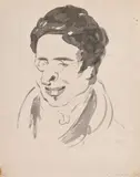 Portrait d'homme aux bésicles by Jean-Baptiste Isabey, Lavis gris sur traits de crayon noir, sold Oct 2024