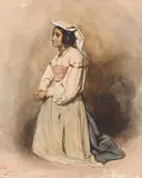 Femme italienne en prière by Théodore Valério, Aquarelle sur traits de crayon noir, sold Oct 2024