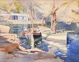 Voiliers au port by Pierre Vignal, Aquarelle sur traits de crayon noir, sold Oct 2024