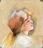 Portrait de jeune fille de profil droit by Jean-Paul Sinibaldi, Pastel et crayon noir, sold Oct 2024