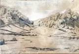 Source dans une vallée boisée by Paul Flandrin, Crayon noir, estompe, rehauts de craie blanche, sold Oct 2024