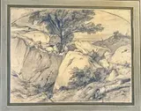 Les rochers de la forêt de Fontainebleau by Édouard Bertin, Crayon noir et estompe, sold Oct 2024
