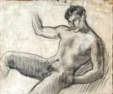 Académie d'homme allongé by Edouard Mac-Avoy, Crayon noir, sold Oct 2024