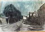 Vue d'une rue la nuit by Pierre-Georges Jeanniot, Pierre noire et aquarelle, sold Oct 2024