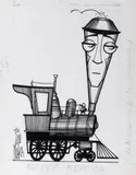 Buster Keaton by Jan Mara, Encre et rehauts de gouache blanche signée en bas à gauche, sold Oct 2024