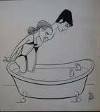 Romy Schneider et Alain Delon (la piscine) by Jan Mara, Encre et rehauts à la gouache blanche signée en bas à droite, sold Oct 2024