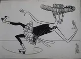Barbara Steisand (funny girl) by Jan Mara, Encre et gouache blanche signée en bas à droite titrée et portant des annotations, sold Oct 2024