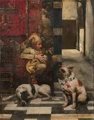 Le bouffon et ses deux chiens by Émile Eisman-Semenowsky, Panneau, une planche, non parqueté, sold Oct 2024