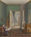 Intérieur ouvrant sur une chambre by Herminie Chavannes, vers 1830, Aquarelle, attribué et localisée à Hanovre au verso du montage, sold Nov 2024