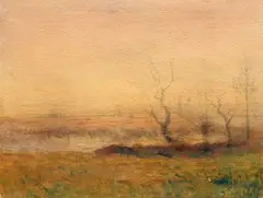 Étang de la Levaz, Morestel by François-Auguste Ravier, Aquarelle sur crayon et rehauts de gouache sur papier signée du monogramme à la plume en b, sold Nov 2024