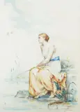 La pêcheuse by Fernand Lematte, Aquarelle, sold Nov 2024
