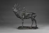 Grand cerf bramant by A.k. Korniluk, Bronze à patine grise signé sur la terrasse, sold Nov 2024