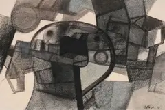 Dessin n°2037-D, Petite tête à claque by Maurice Estève, 1978, Fusain et crayon bleu, sold Nov 2024