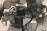 Dessin n°2037-D, Petite tête à claque by Maurice Estève, 1978, Fusain et crayon bleu, sold Nov 2024