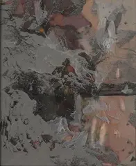 Sans titre, de la suite série Soie-fiction [Oniroscope] by Yolande Fièvre, 1958, Technique mixte, assemblage de morceaux de tissus colorés, de sable gris et de plombs sous, sold Nov 2024