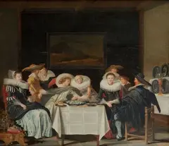 Le déjeuner d'huîtres by Dirck Hals, Panneau de chêne, deux planches, non parquetés, sold Apr 2022