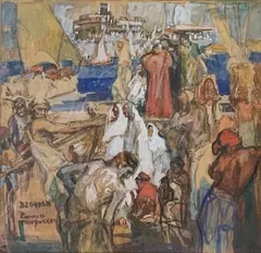 Scène animée à Djeddah by Charles Fouqueray, Aquarelle Dim, sold Mar 2022