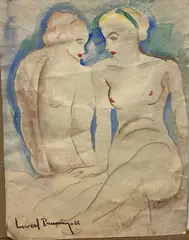 La conversation by Marcel Prunier, Aquarelle sur papier signée en bas à gauche et datée, sold Jan 2022