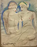 La conversation by Marcel Prunier, Aquarelle sur papier signée en bas à gauche et datée, sold Jan 2022