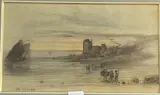 Pêcheure et ramasseurs de coquillages sur la grève by Adolphe Pierre Leleux, Sanguine, rehauts d’aquarelle et de blanc, sold Jan 2022