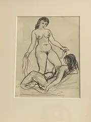 Etudes de personnages by René Andrei, Encre et crayon sur papier Dessin double face, sold Jan 2022